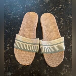 Beige and Gray Slide Sandals